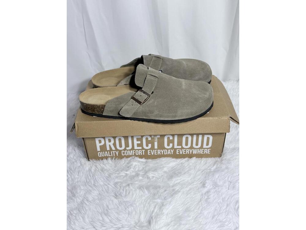 Project Cloud Gray Suede Slip-On Clogs with Buckle